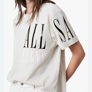 All Saints Women's White Graphic Spell Out Tee